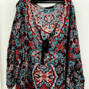 Tolani Retro 70s Style Flowy Silk Tunic Dress